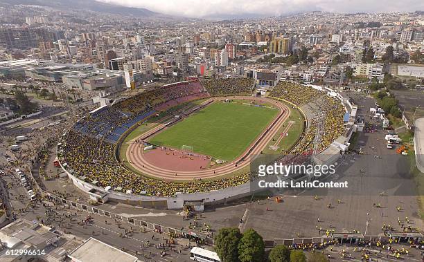 An aerial view of Atahualpa stadium is seen before a match between Ecuador and Chile as part of FIFA 2018 World Cup Qualifiers at Olimpico Atahualpa...