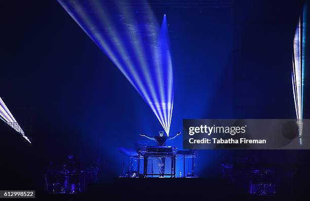 Jean Michel Jarre performs live on stage at Brighton Centre on October 6, 2016 in Brighton, England.