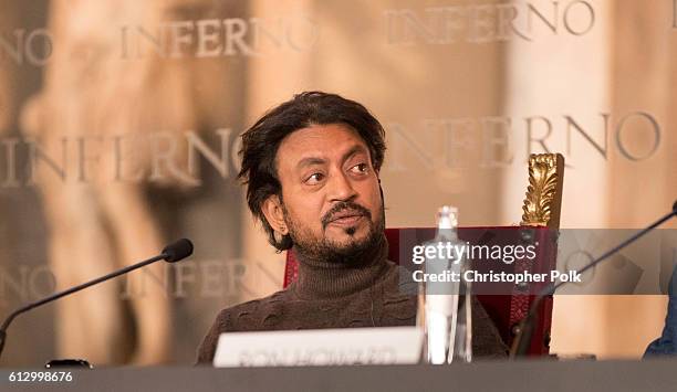 Actor Irrfan Khan attends the INFERNO Photo Call & Press Conference at The Hall of the Five Hundred on October 6, 2016 in Florence, Italy.