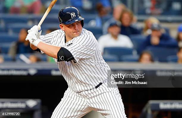 Billy Butler of the New York Yankees in action against the Baltimore Orioles at Yankee Stadium on October 1, 2016 in the Bronx borough of New York...