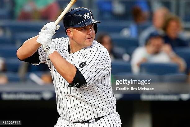 Billy Butler of the New York Yankees in action against the Baltimore Orioles at Yankee Stadium on October 1, 2016 in the Bronx borough of New York...