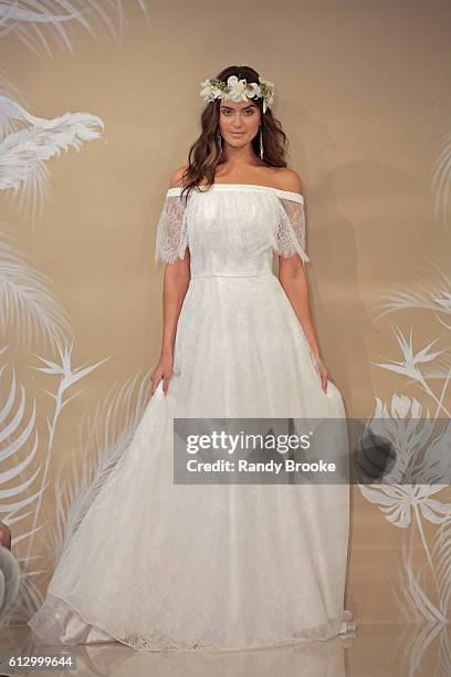 Model walks the runway during Theia at New York Fashion Week: Bridal October 2016 at THEIA's Showroom on October 6, 2016 in New York City.