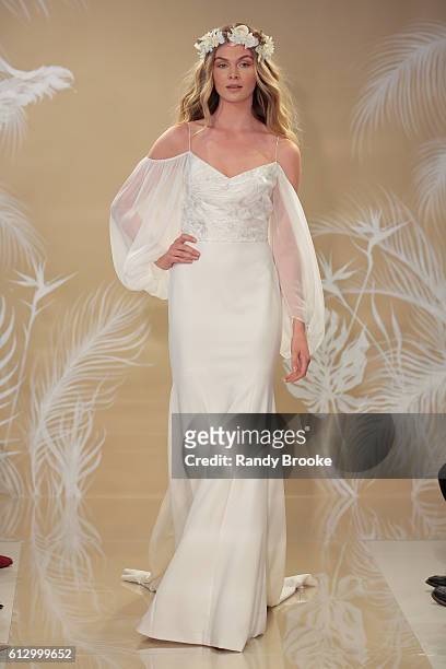 Model walks the runway during Theia at New York Fashion Week: Bridal October 2016 at THEIA's Showroom on October 6, 2016 in New York City.