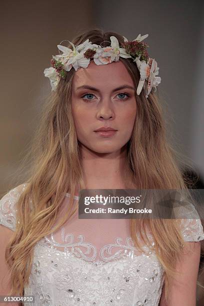 Model walks the runway during Theia at New York Fashion Week: Bridal October 2016 at THEIA's Showroom on October 6, 2016 in New York City.