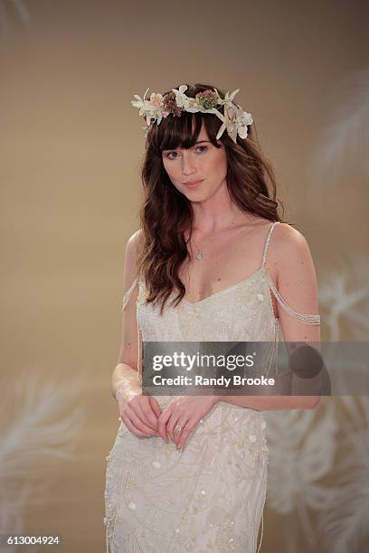 Model walks the runway during Theia at New York Fashion Week: Bridal October 2016 at THEIA's Showroom on October 6, 2016 in New York City.