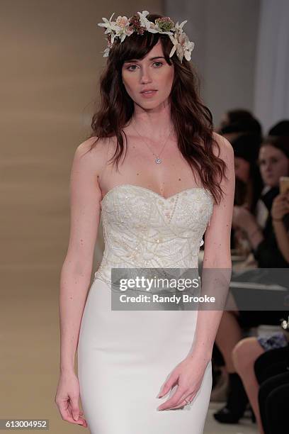 Model walks the runway during Theia at New York Fashion Week: Bridal October 2016 at THEIA's Showroom on October 6, 2016 in New York City.