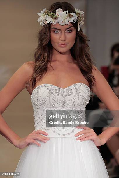 Model walks the runway during Theia at New York Fashion Week: Bridal October 2016 at THEIA's Showroom on October 6, 2016 in New York City.