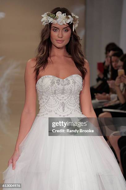 Model walks the runway during Theia at New York Fashion Week: Bridal October 2016 at THEIA's Showroom on October 6, 2016 in New York City.