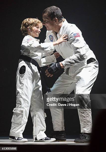 Bear Grylls and son Jesse perform during "Bear Grylls: Endeavour" at SSE Arena Wembley on October 6, 2016 in London, England.