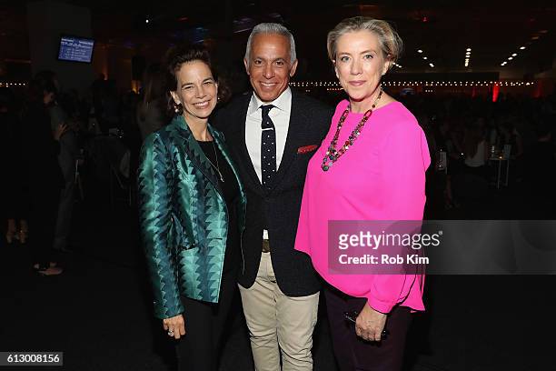 Dana Cowin, Geoffrey Zakarian, and City Harvest Executive Director Jilly Stephens attend City Harvest's 22nd Annual Bid Against Hunger at Pier 36 on...