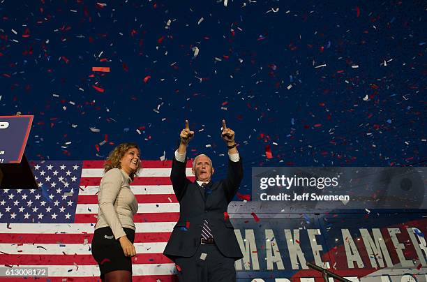 Republican candidate for Vice President Mike Pence speaks to close to 250 supporters at a rally at JWF Industries in Johnstown, Pennsylvania on...