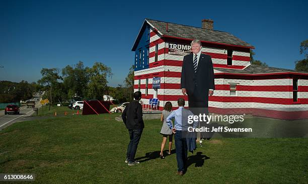 Trump supporters gather at the "Trump House" in Youngstown, Pennsylvania on October 6, 2016. Youngstown, Pennsylvania, in Westmoreland County is a...