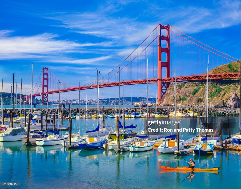 Golden Gate Bridge with recreational boats, CA