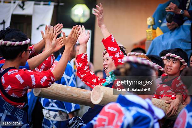 celebrating their own success - sawara autumn festival - saba sushi stock pictures, royalty-free photos & images