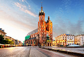 Old city center St. Mary's Basilica in Krakow