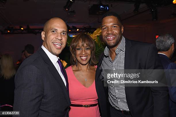 Senator Cory Booker, Gayle King, and , TV personality Michael Strahan attend the Jon Bon Jovi Soul Foundation's 10 year anniversary at the Garage on...