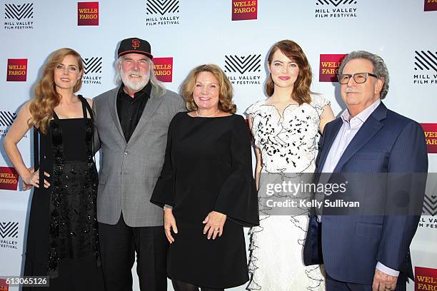 Actress Amy Adams, Christopher Smith, Jeannie Smith, Emma Stone, and MVFF Executive Director and Founder Mark Fishkin pose for photos on the Mill...