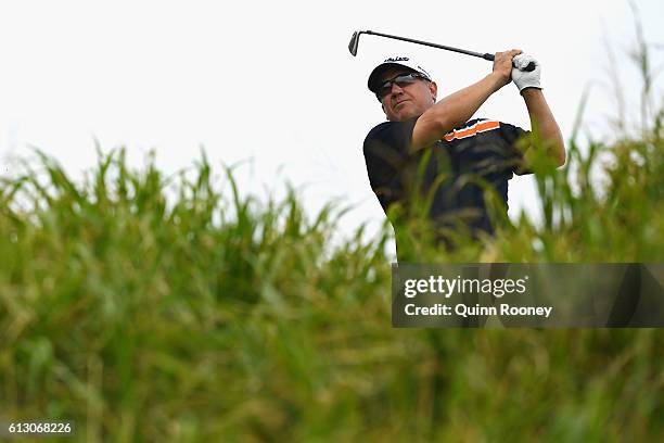 Peter O'Malley of Australia tees off during day two of the 2016 Fiji International at Natadola Bay Golf Course on October 7, 2016 in Natadola, Fiji.