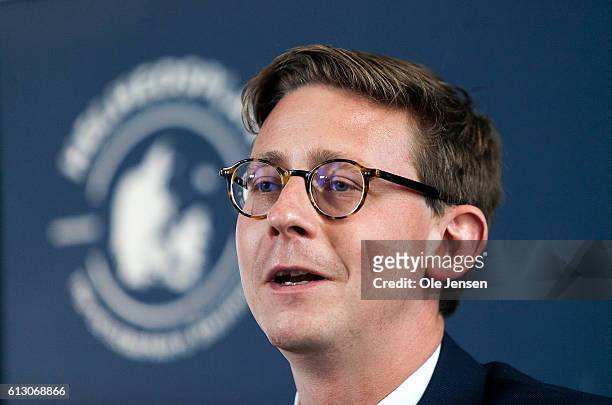 Karsten Lauritzen, Minister of Taxation , explains to the media the new taxation system for privately owned homes at a press conference in the...