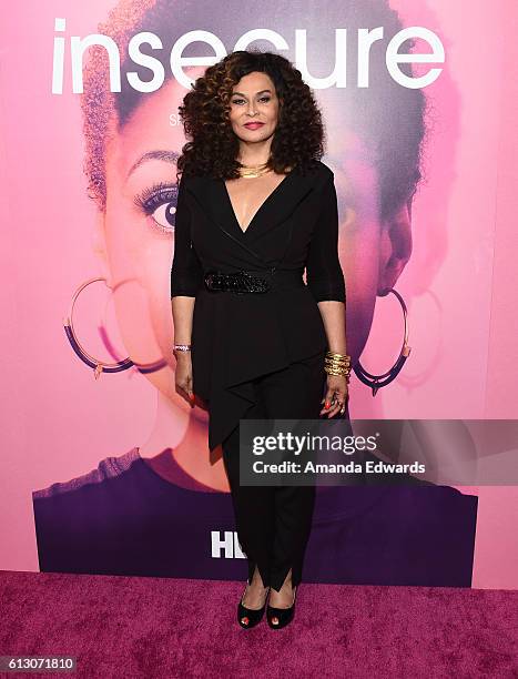 Fashion designer Tina Knowles arrives at the premiere of HBO's "Insecure" at the Nate Holden Performing Arts Center on October 6, 2016 in Los...