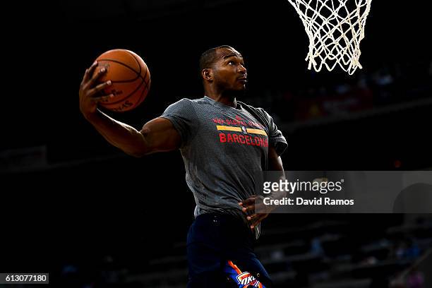 Chris Wright of Oklahoma City Thunder in action during the warm up prior to the NBA Global Games Spain 2016 match between FC Barcelona Lassa and...