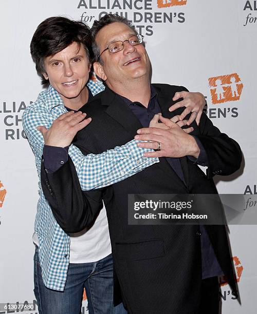 Tig Notaro and Andy Kindler attend the 7th annual Right To Laugh Benefit at Avalon on October 6, 2016 in Hollywood, California.