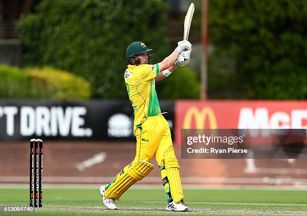 Ryan Gibson of CA XI bats during the Matador BBQs One Day Cup match between New South Wales and the Cricket Australia XI at Hurstville Oval on...