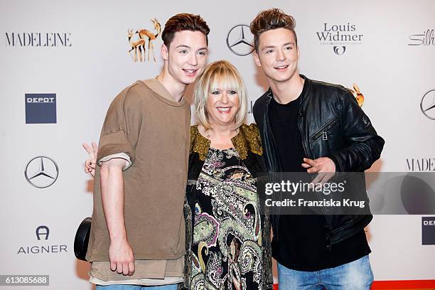 Heiko Lochmann, Roman Lochmann, aka 'Die Lochis', and Patricia Riekel attends the Tribute To Bambi at Station on October 6, 2016 in Berlin, Germany.