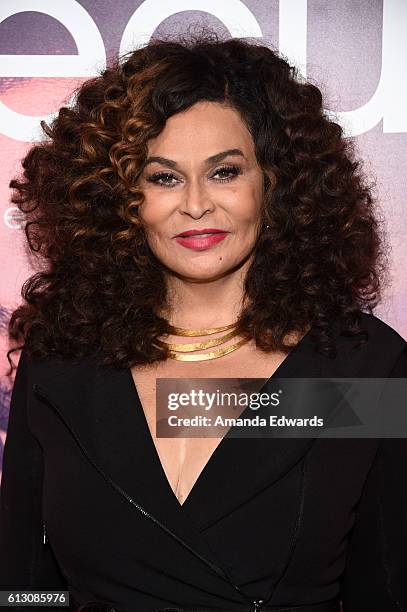 Fashion designer Tina Knowles arrives at the premiere of HBO's "Insecure" at the Nate Holden Performing Arts Center on October 6, 2016 in Los...