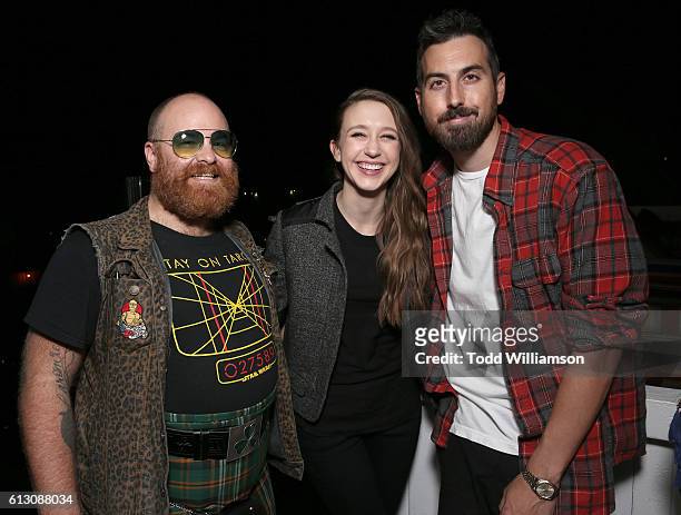 Harrison Sweeney, Taissa Farmiga and Director Ti West attend an "In A Valley Of Violence" Beyond Fest Post-Reception at Mama Shelter on October 6,...