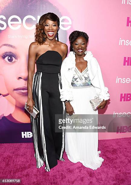 Actress Yvonne Orji and her mother Celine Orji arrive at the premiere of HBO's "Insecure" at the Nate Holden Performing Arts Center on October 6,...