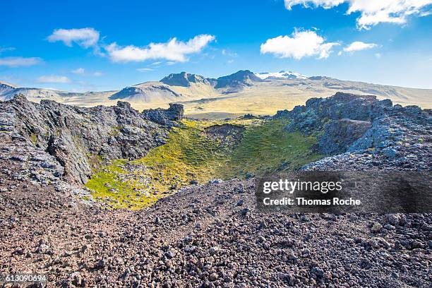 across the caldera to the glacier - snaefellsjokull stock pictures, royalty-free photos & images