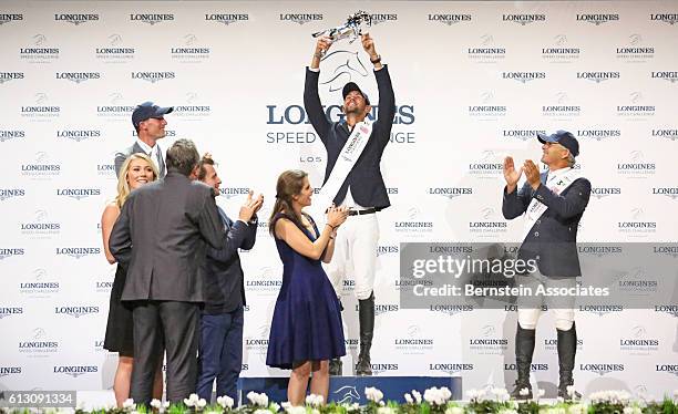 Nayel Nassar of Eygpt wins the Longines Speed Challenge during the Longines Masters of Los Angeles 2016 at Long Beach Convention Center on October...