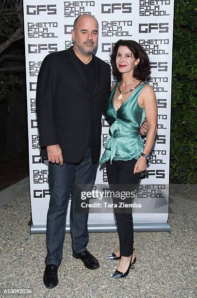 Joe Hall and Katherine Oliver attend a benefit hosted by Brian Grazer for the Ghetto Film School on October 6, 2016 in Beverly Hills, California.