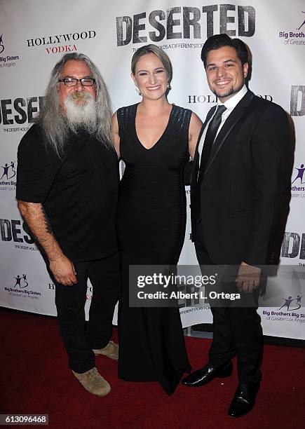 Actor Scott Engrotti, director Ashley Avis and Edward Winters arrive for the Premiere Of Winterstone Pictures' "Deserted" held at Majestic Crest...