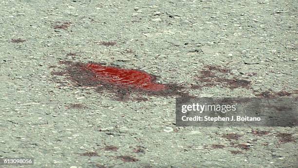 Blood at the bombing site near the clock tower at the site of the second explosions in Hua Hin,Thailand 12 hours after the first. A series of...