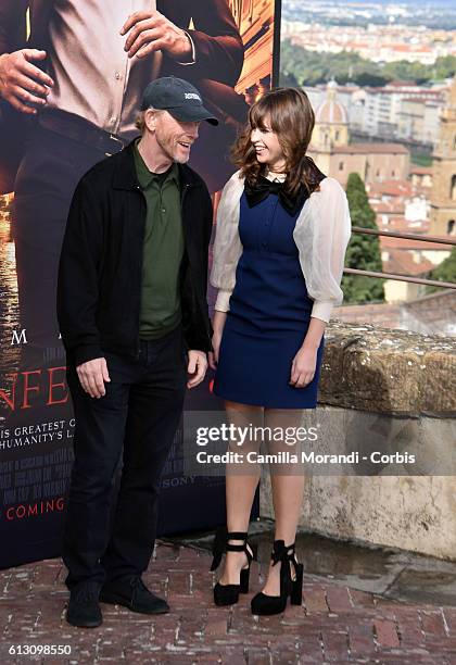 Ron Howard and Felicity Jones attend a photocall for 'Inferno' on October 7, 2016 in Florence, Italy.