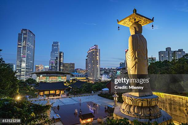 bongeunsa temple seoul modern buildings at night south korea - temple building stock pictures, royalty-free photos & images