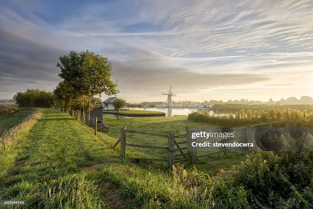River Scene along the Norfolk Broads National Park at Thurne