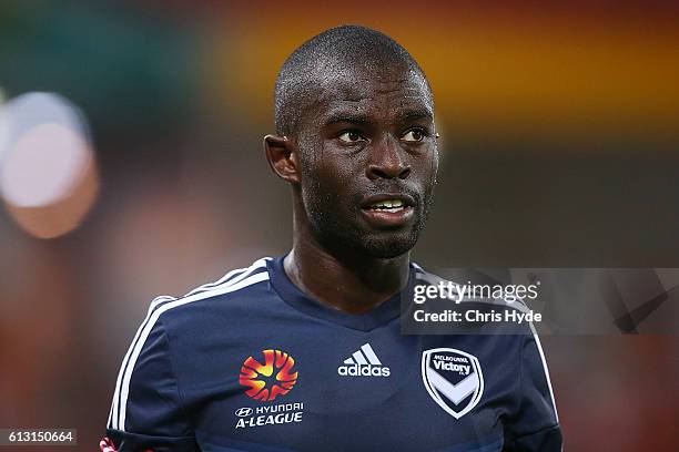 Jason Geria of the Victory looks on during the round one A-League match between the Brisbane Roar and Melbourne Victory at Suncorp Stadium on October...