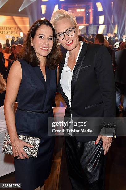 German moderator Anne Will and german moderator Baerbel Schaefer attend the Deutscher Radiopreis 2016 on October 6, 2016 in Hamburg, Germany.