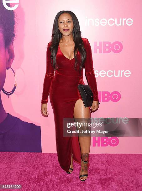 Actress Dominique Perry attends the premiere of 'Insecure' at Nate Holden Performing Arts Center on October 6, 2016 in Los Angeles, California.