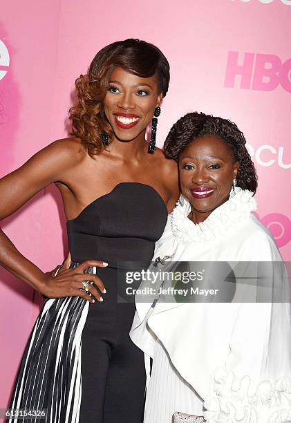 Actress Yvonne Orji and her mother Celine Orji attend the premiere of 'Insecure' at Nate Holden Performing Arts Center on October 6, 2016 in Los...