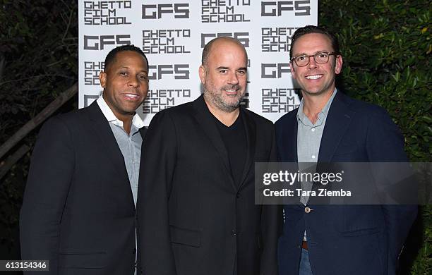 Tony Brown, founder and president of Ghetto Film School Joe Hall and 21stÊCentury Fox CEOÊJames Murdoch attend a benefit hosted by Brian Grazer for...