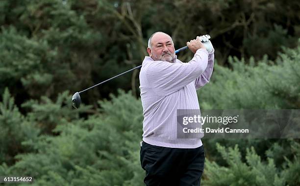Andrew 'Chubby' Chandler on the first tee during the second round of the Alfred Dunhill Links Championship on the Golf Links course, Kingsbarns on...