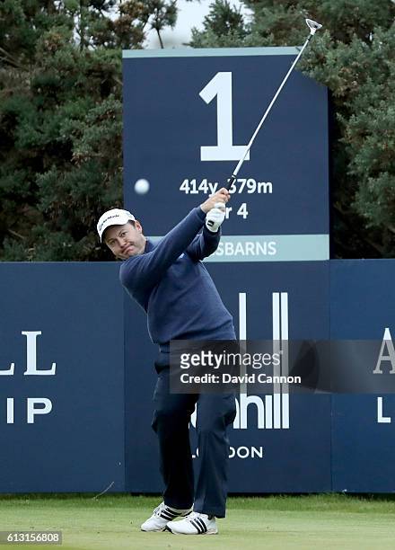 Richard Sterne of South Africa on the first tee during the second round of the Alfred Dunhill Links Championship on the Golf Links course, Kingsbarns...
