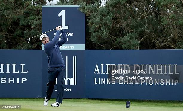 Richard Sterne of South Africa on the first tee during the second round of the Alfred Dunhill Links Championship on the Golf Links course, Kingsbarns...