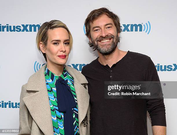 Sarah Paulson and Mark Duplass visit at SiriusXM Studio on October 7, 2016 in New York City.