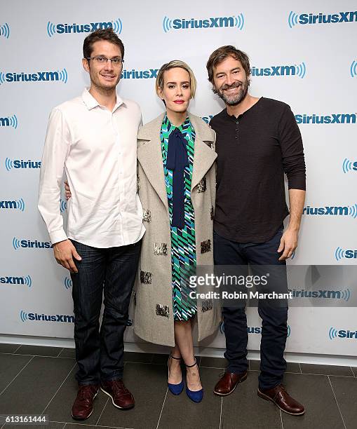 Alexandre Lehmann, Sarah Paulson and Mark Duplass visit at SiriusXM Studio on October 7, 2016 in New York City.