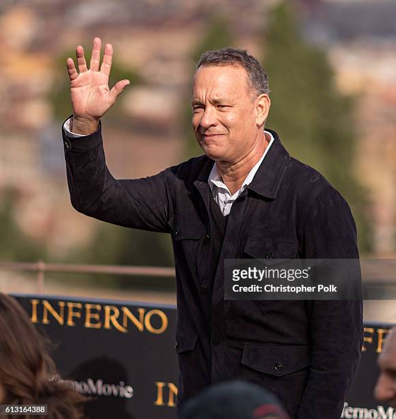 Actor Tom Hanks attends the INFERNO Photo Call at Forte di Belvedere on October 7, 2016 in Florence, Italy.